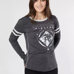 American Fighter Ringer Tee Shirt Gray Long Sleeve Medium